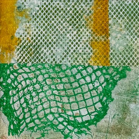 Abstract monoprint, green and gold