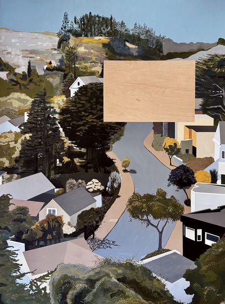 Painting of residential street with houses