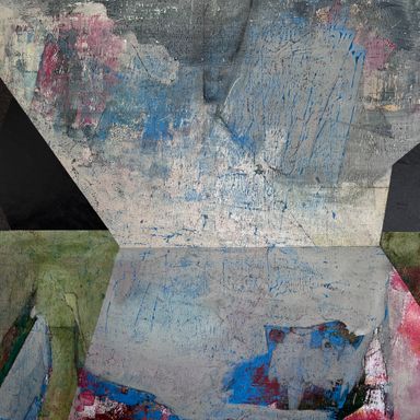 Abstract painting of an angular building