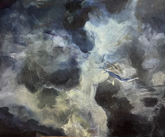 Roiling grays with white mark on right