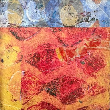 Orange and blue monoprinting tissue paper collage
