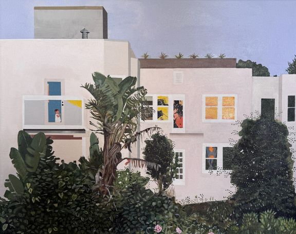 Sun reflected in Marina backyard windows