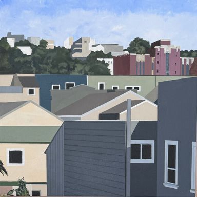 Painting of neighborhood cityscape in San Francisco