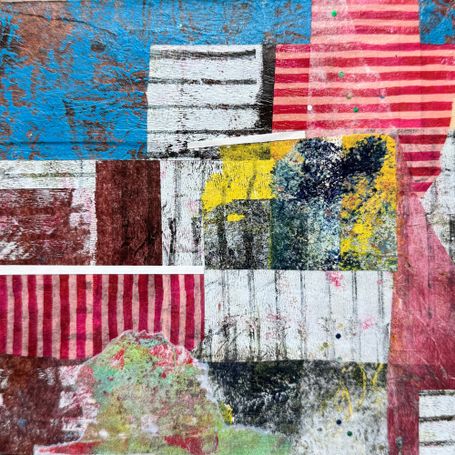 Collage in blue, white, and red stripes